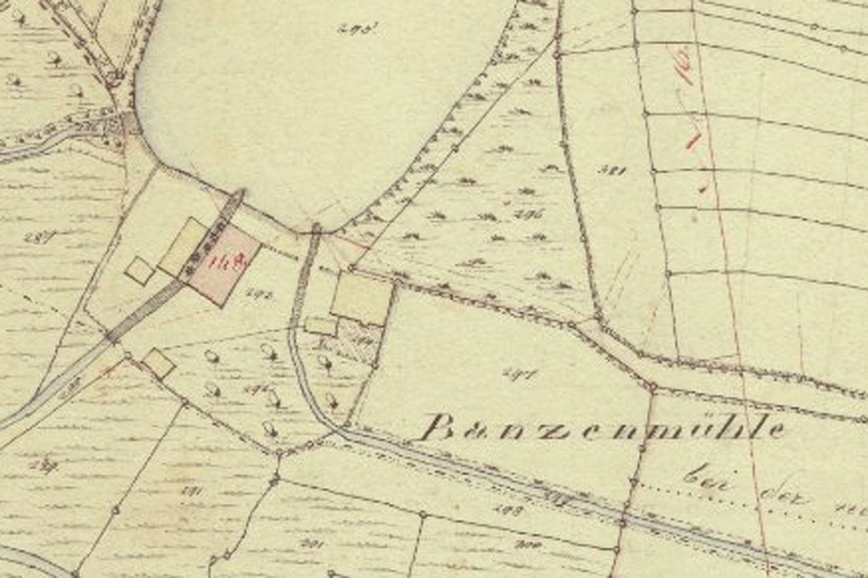 Katasterauszug der Banzenmühle von 1830 durch die königlich württembergische Landesvermessung