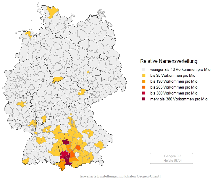 Relative Verteilung des Namens Hefele